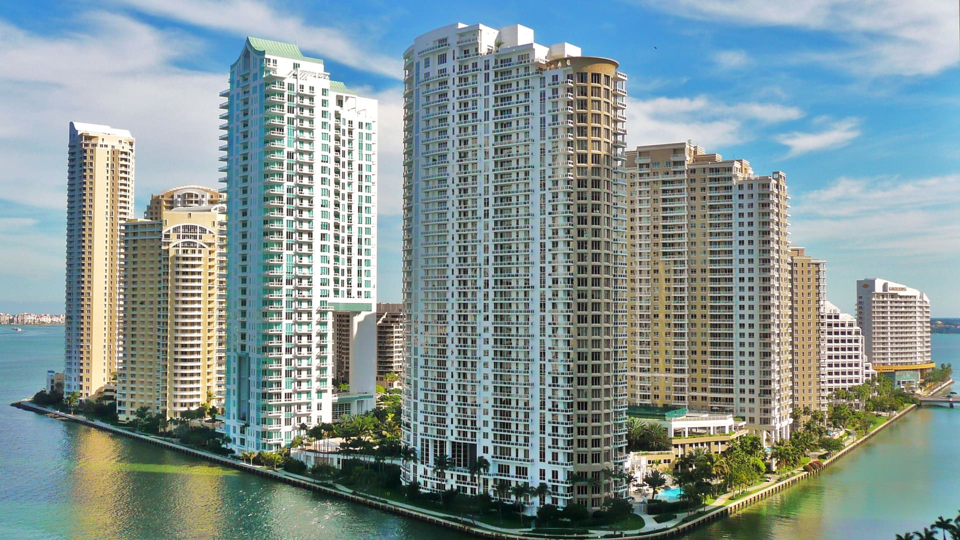 Aerial view of Brickell Key, the private island off Brickell, Miami